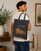 Hello Hooman Bear Tote Bag | Cute Canvas Tote for Everyday Use | Reusable Shoulder Bag | Bear Lover Gift