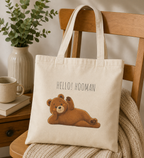 Hello Hooman Bear Tote Bag | Cute Canvas Tote for Everyday Use | Reusable Shoulder Bag | Bear Lover Gift