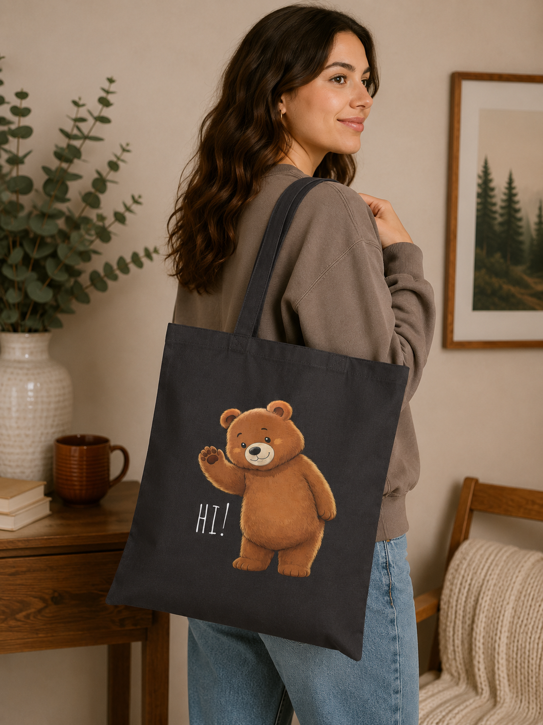 Cute Teddy Bear Tote Bag | Kawaii Canvas Tote | Reusable Shopping Bag | Cute Bear Gift | Everyday Shoulder Bag