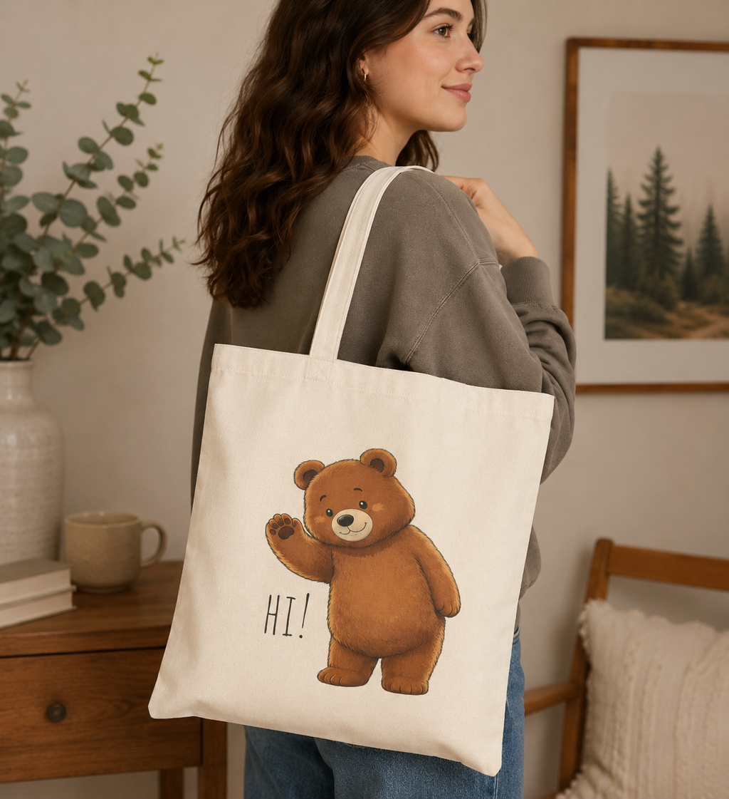 Cute Teddy Bear Tote Bag | Kawaii Canvas Tote | Reusable Shopping Bag | Cute Bear Gift | Everyday Shoulder Bag