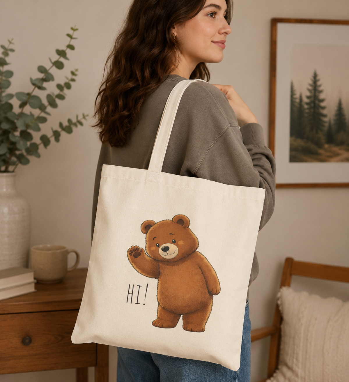 Cute Teddy Bear Tote Bag | Kawaii Canvas Tote | Reusable Shopping Bag | Cute Bear Gift | Everyday Shoulder Bag