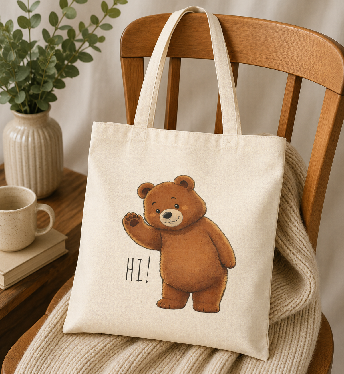 Cute Teddy Bear Tote Bag | Kawaii Canvas Tote | Reusable Shopping Bag | Cute Bear Gift | Everyday Shoulder Bag