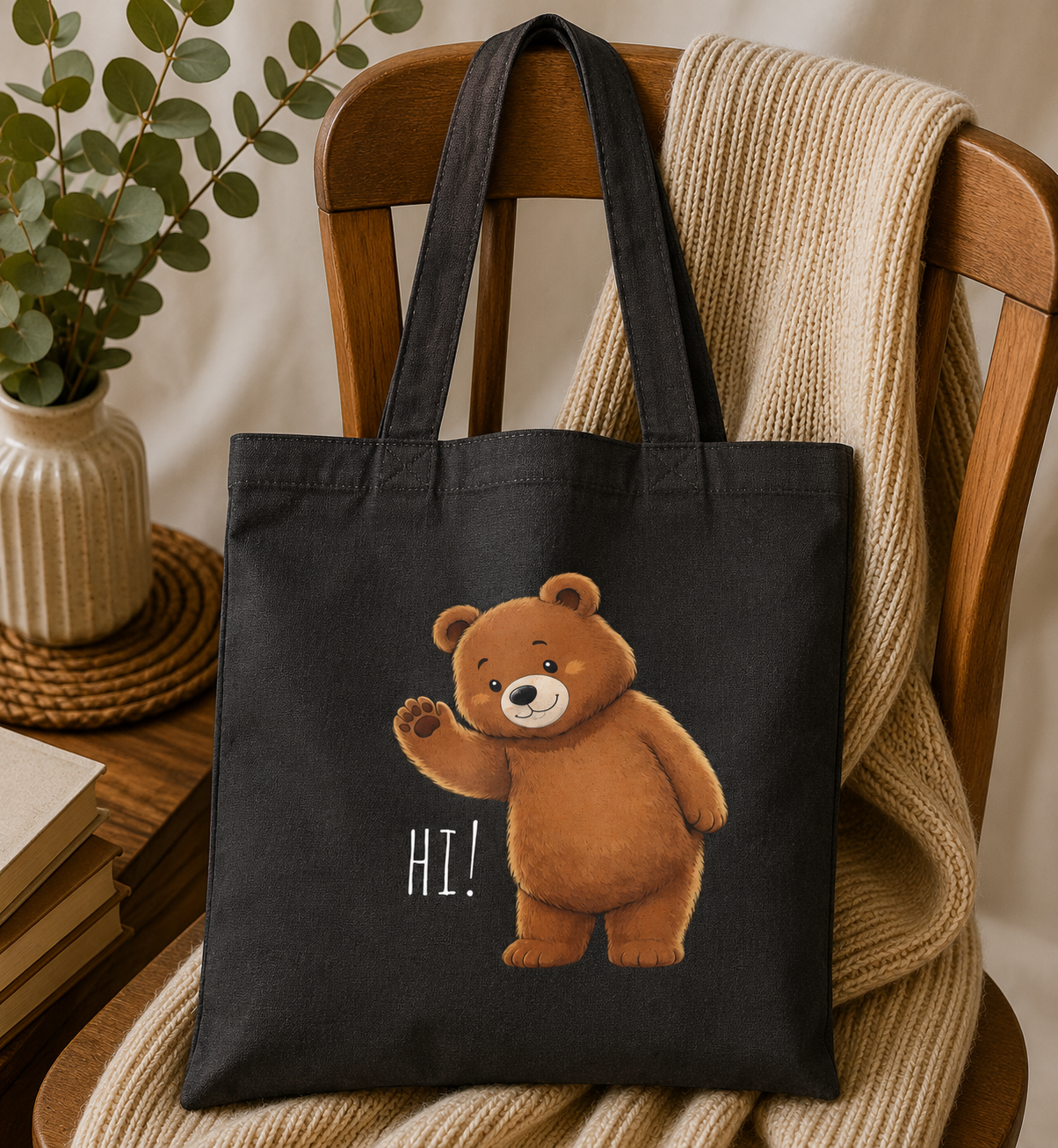Cute Teddy Bear Tote Bag | Kawaii Canvas Tote | Reusable Shopping Bag | Cute Bear Gift | Everyday Shoulder Bag