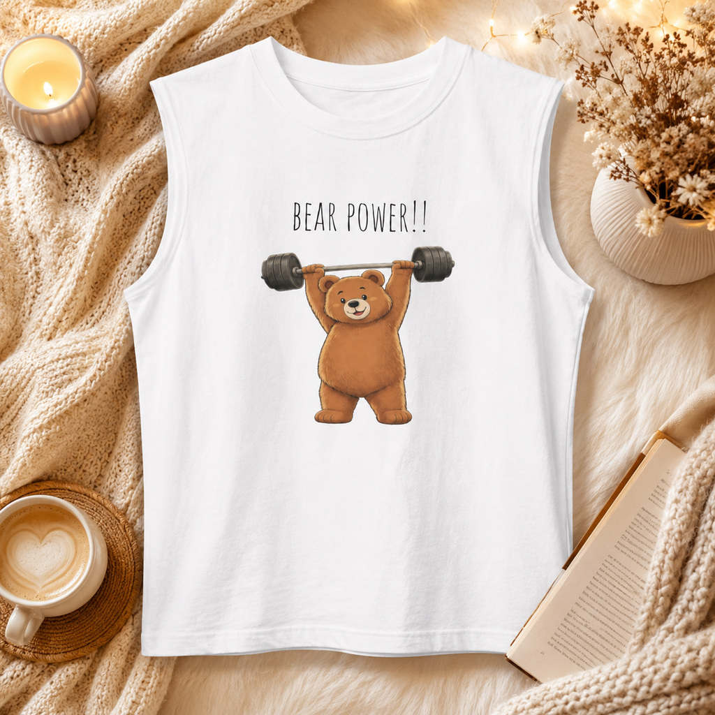 Bear Power Muscle Tank | Cute Gym Bear Shirt | Cute Workout Tank | Unisex Sleeveless Fitness Top | Gift for Gym Lovers
