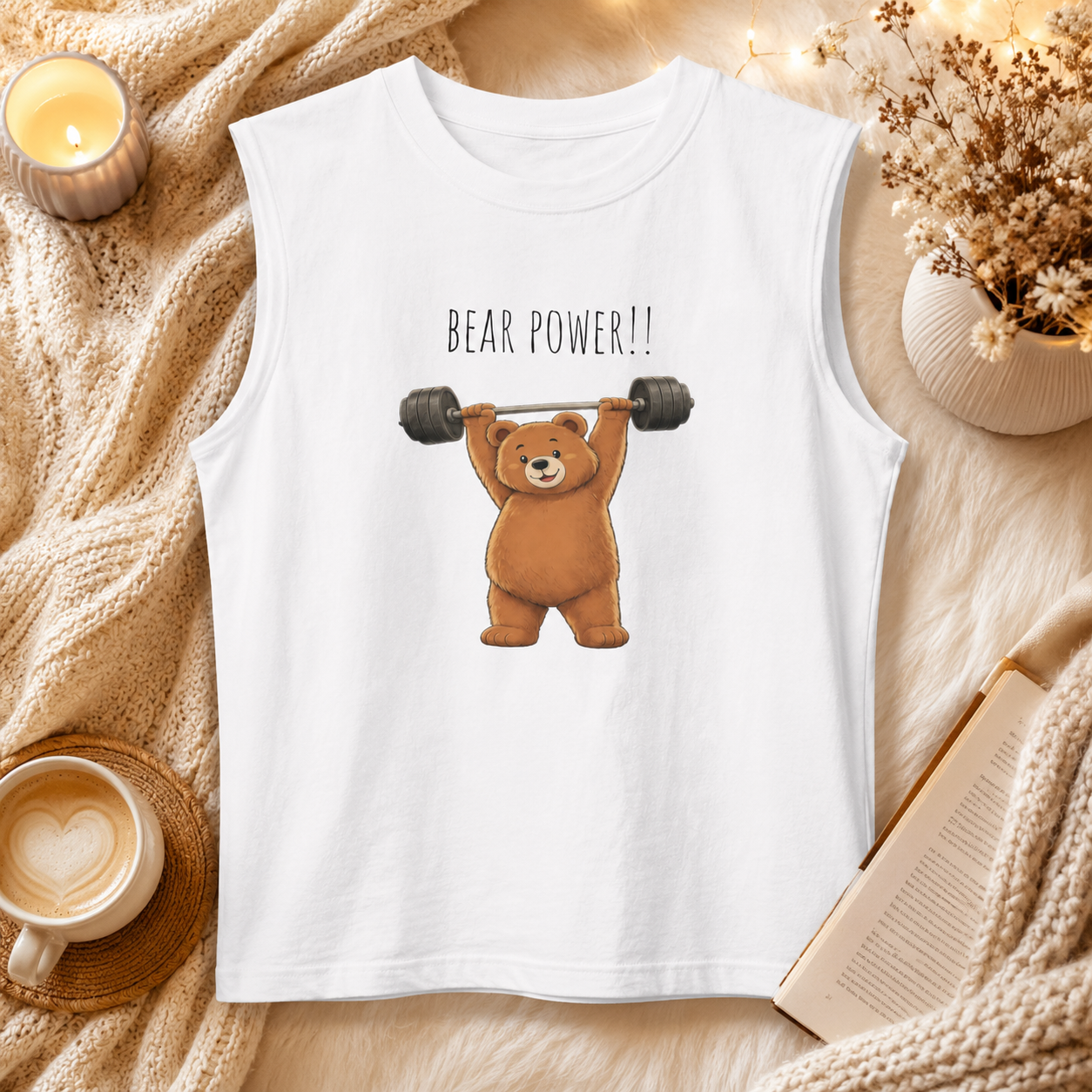 Bear Power Muscle Tank | Cute Gym Bear Shirt | Cute Workout Tank | Unisex Sleeveless Fitness Top | Gift for Gym Lovers