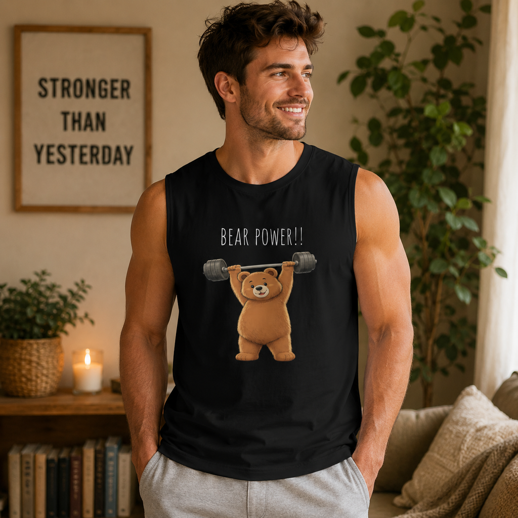 Bear Power Muscle Tank | Cute Gym Bear Shirt | Cute Workout Tank | Unisex Sleeveless Fitness Top | Gift for Gym Lovers