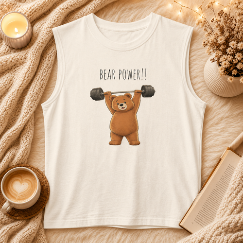 Bear Power Muscle Tank | Cute Gym Bear Shirt | Cute Workout Tank | Unisex Sleeveless Fitness Top | Gift for Gym Lovers