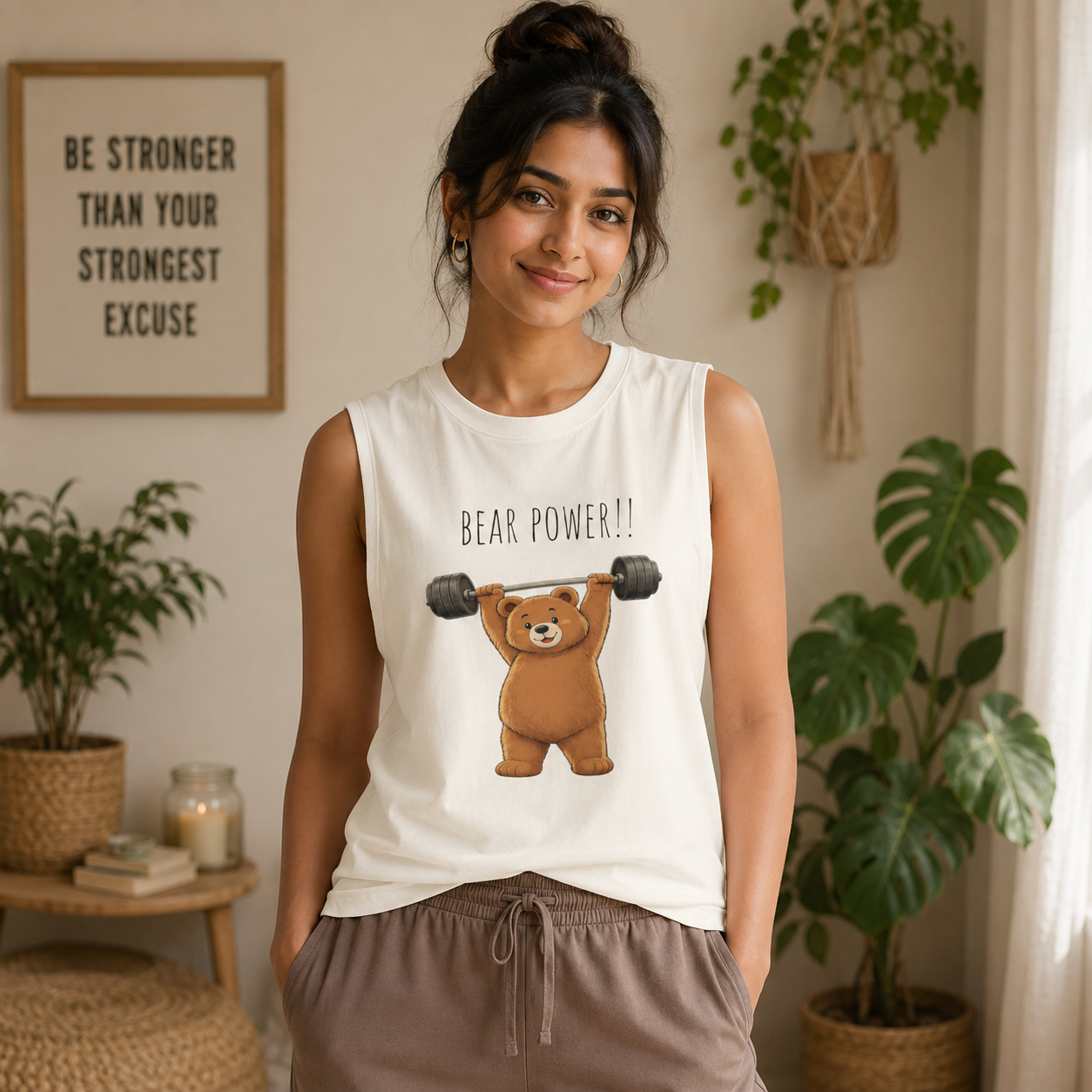 Bear Power Muscle Tank | Cute Gym Bear Shirt | Cute Workout Tank | Unisex Sleeveless Fitness Top | Gift for Gym Lovers