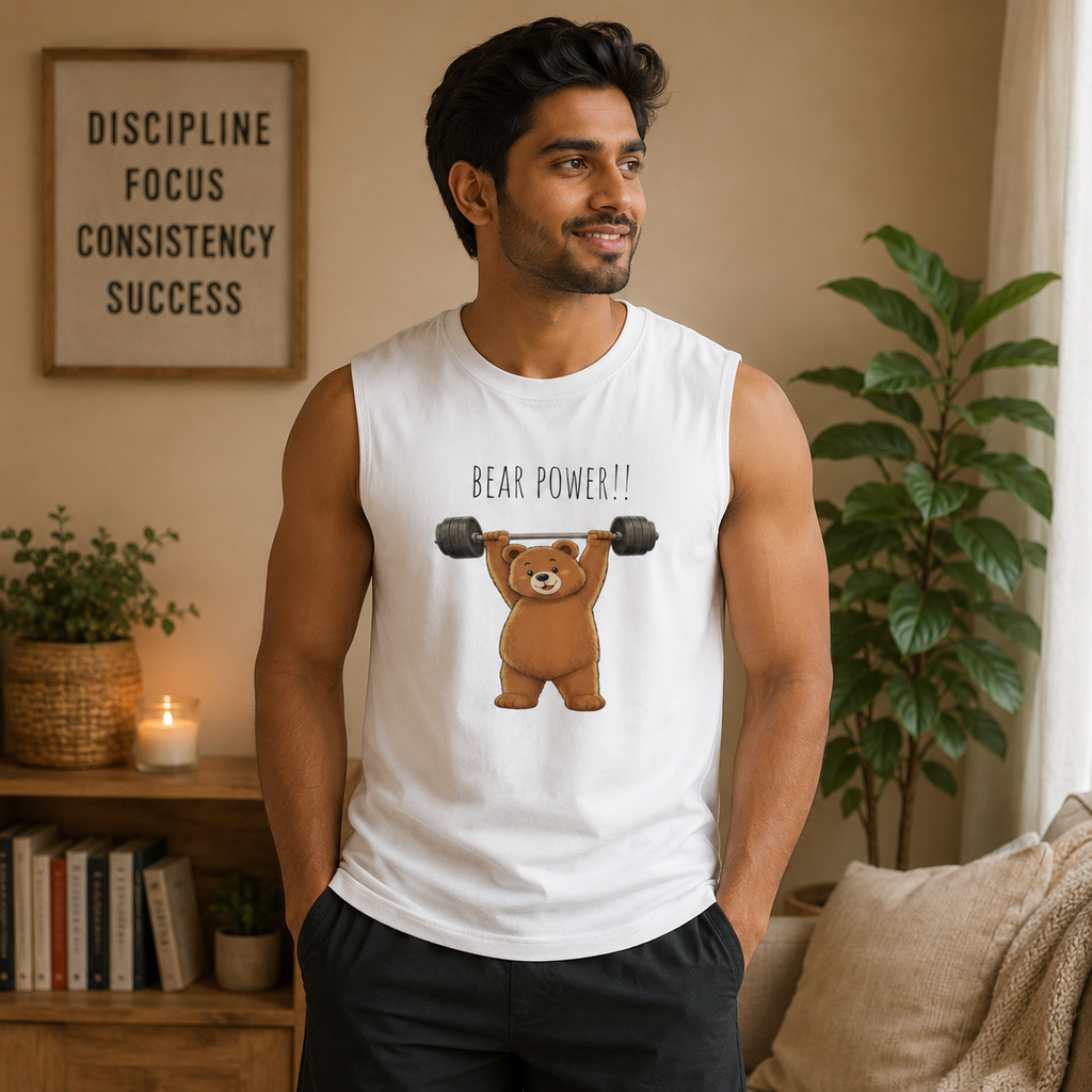 Bear Power Muscle Tank | Cute Gym Bear Shirt | Cute Workout Tank | Unisex Sleeveless Fitness Top | Gift for Gym Lovers