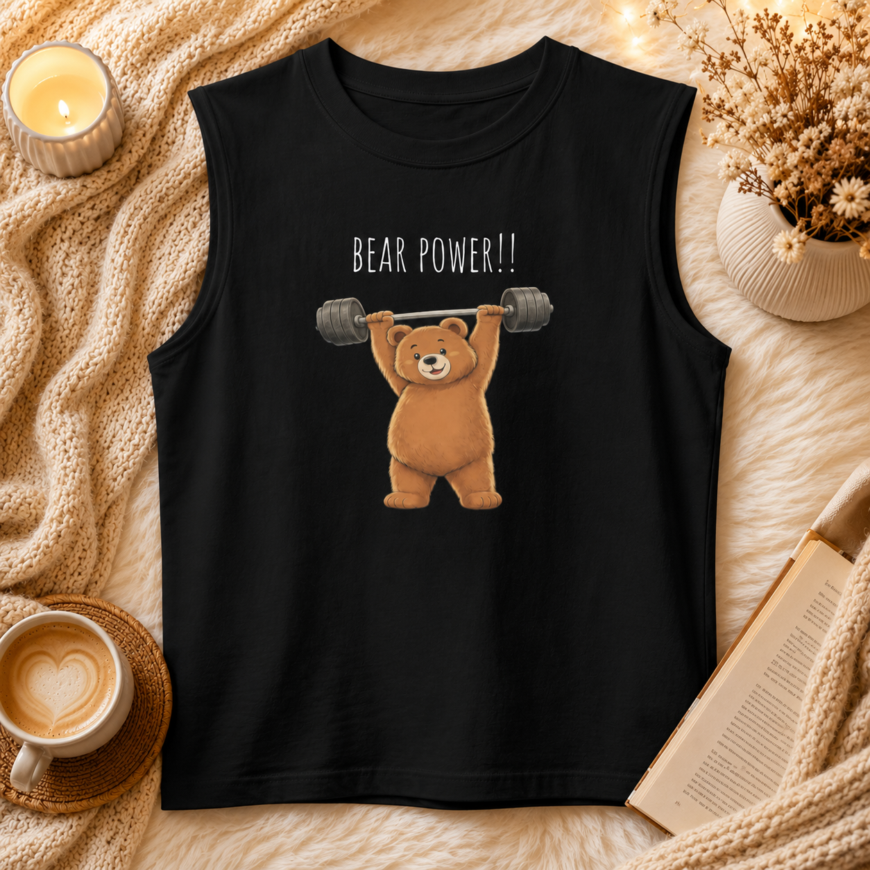 Bear Power Muscle Tank | Cute Gym Bear Shirt | Cute Workout Tank | Unisex Sleeveless Fitness Top | Gift for Gym Lovers