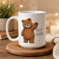 Hello Human Cute Bear Mug | Funny Bear Coffee Mug | Cute Ceramic Mug | Animal Lover Gift | 15oz Coffee Cup