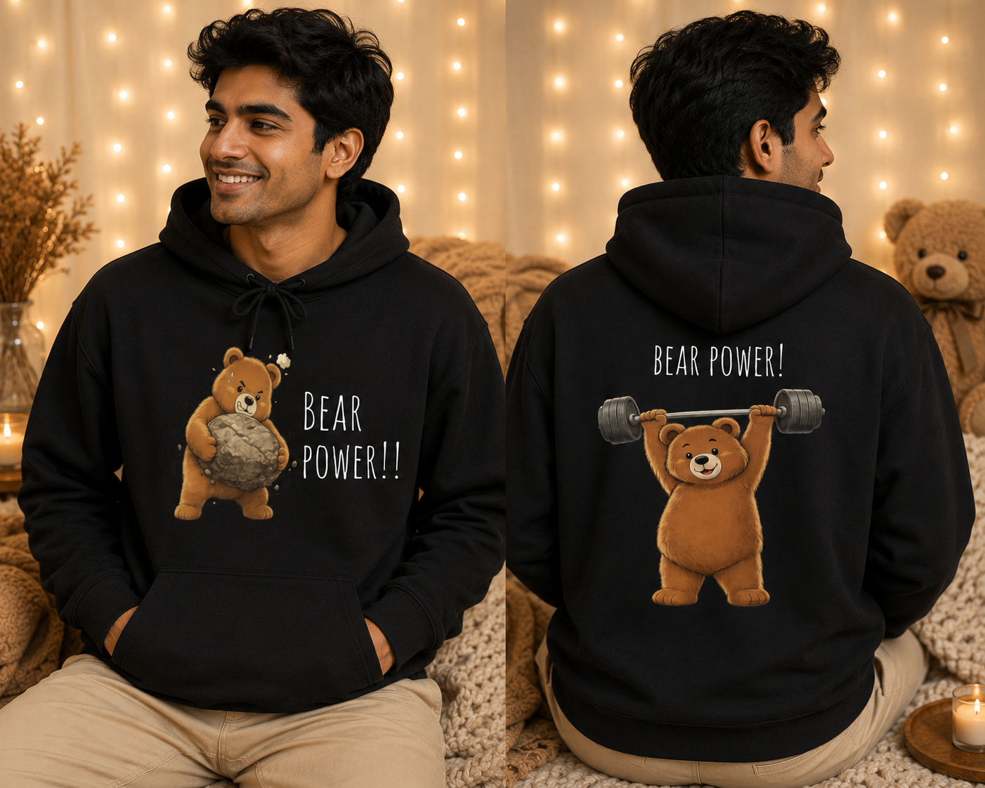 Bear Power Hoodie | Cute Bear Gym Hoodie | Funny Weightlifting Bear Sweatshirt | Unisex Cute Hoodie | Fitness Gift for Men & Women