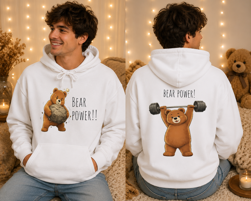 Bear Power Hoodie | Cute Bear Gym Hoodie | Funny Weightlifting Bear Sweatshirt | Unisex Cute Hoodie | Fitness Gift for Men & Women