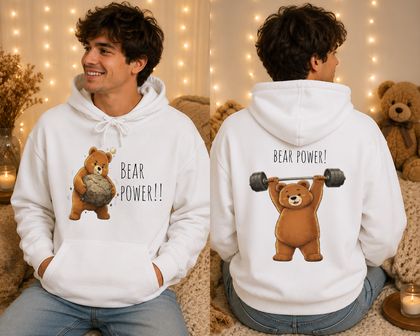 Bear Power Hoodie | Cute Bear Gym Hoodie | Funny Weightlifting Bear Sweatshirt | Unisex Cute Hoodie | Fitness Gift for Men & Women