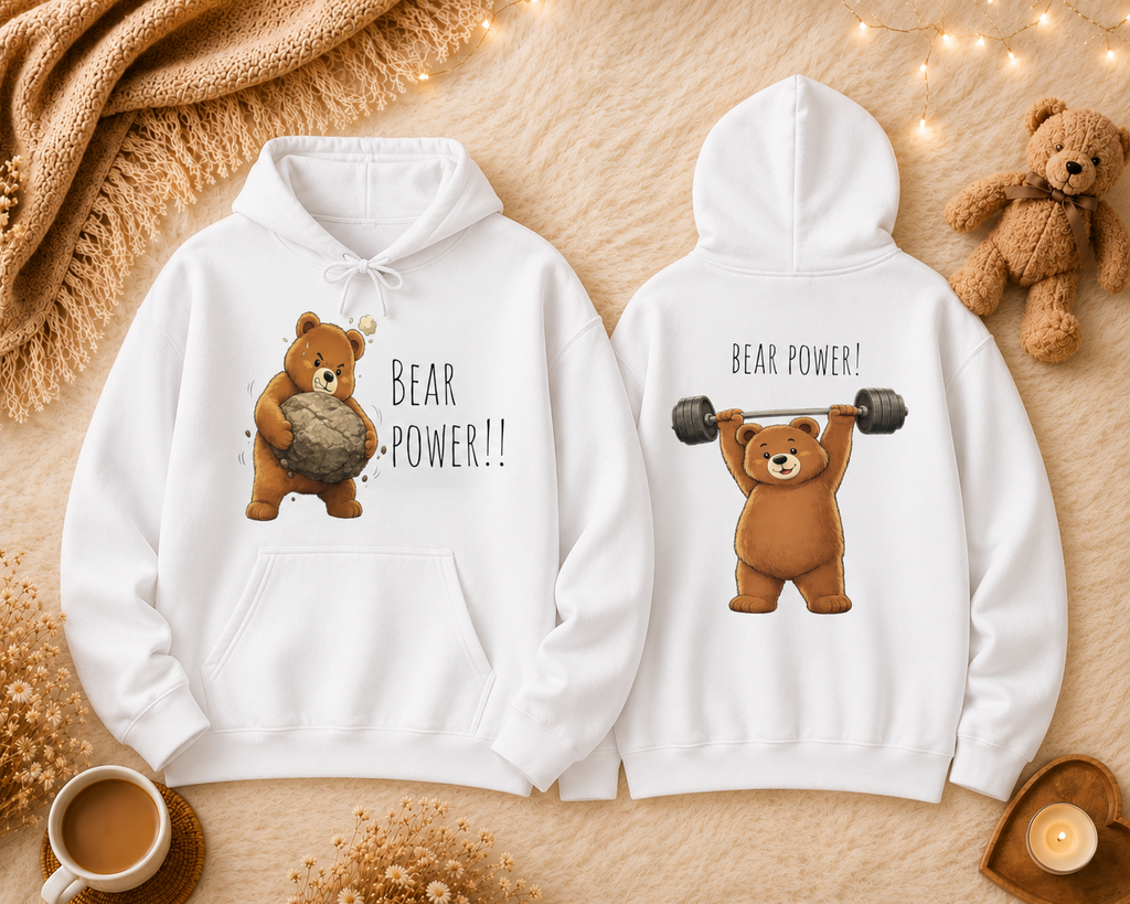 Bear Power Hoodie | Cute Bear Gym Hoodie | Funny Weightlifting Bear Sweatshirt | Unisex Cute Hoodie | Fitness Gift for Men & Women