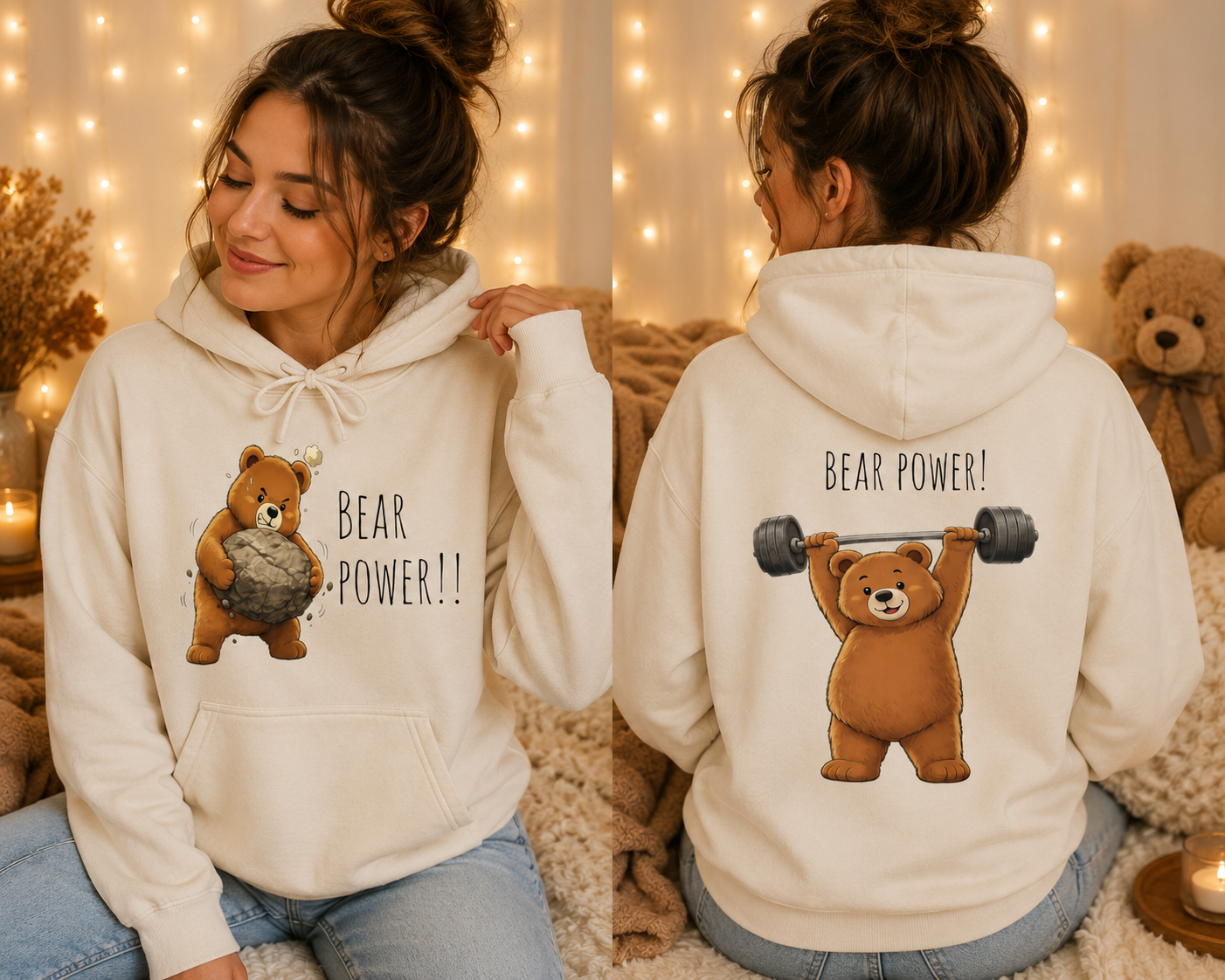 Bear Power Hoodie | Cute Bear Gym Hoodie | Funny Weightlifting Bear Sweatshirt | Unisex Cute Hoodie | Fitness Gift for Men & Women