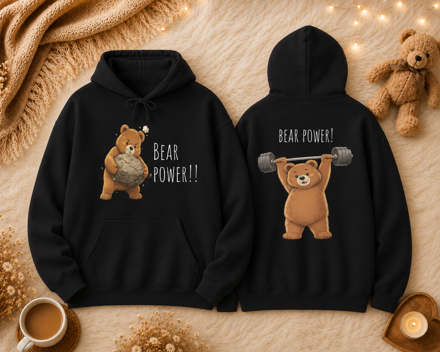 Bear Power Hoodie | Cute Bear Gym Hoodie | Funny Weightlifting Bear Sweatshirt | Unisex Cute Hoodie | Fitness Gift for Men & Women
