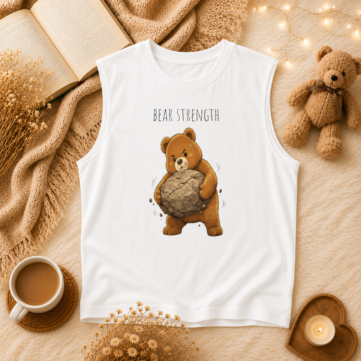 Bear Strength Muscle Tank Top | Cute Gym Bear Shirt | Cute Workout Tank | Unisex Sleeveless Fitness Top | Gift for Gym Lovers