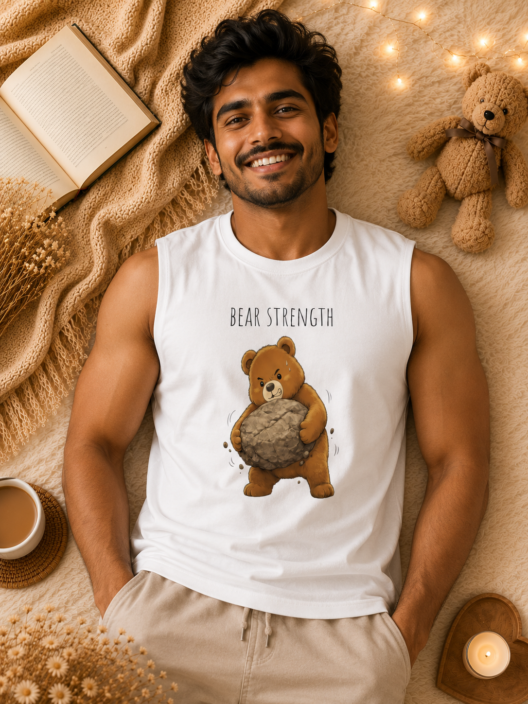 Bear Strength Muscle Tank Top | Cute Gym Bear Shirt | Cute Workout Tank | Unisex Sleeveless Fitness Top | Gift for Gym Lovers