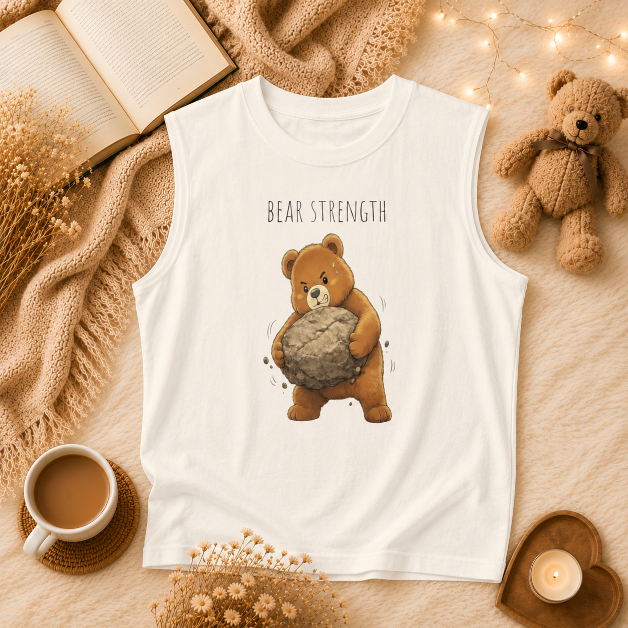 Bear Strength Muscle Tank Top | Cute Gym Bear Shirt | Cute Workout Tank | Unisex Sleeveless Fitness Top | Gift for Gym Lovers