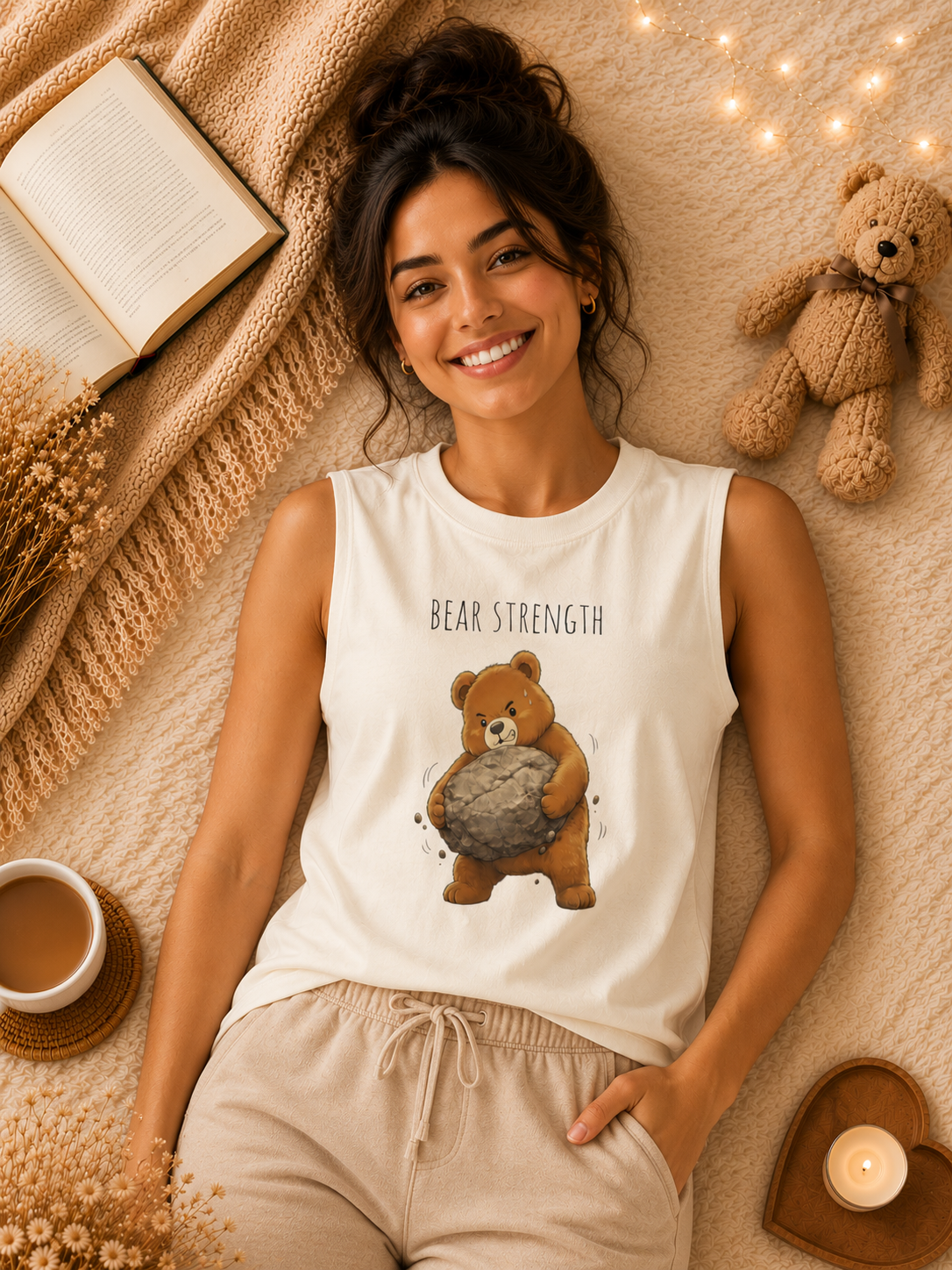 Bear Strength Muscle Tank Top | Cute Gym Bear Shirt | Cute Workout Tank | Unisex Sleeveless Fitness Top | Gift for Gym Lovers