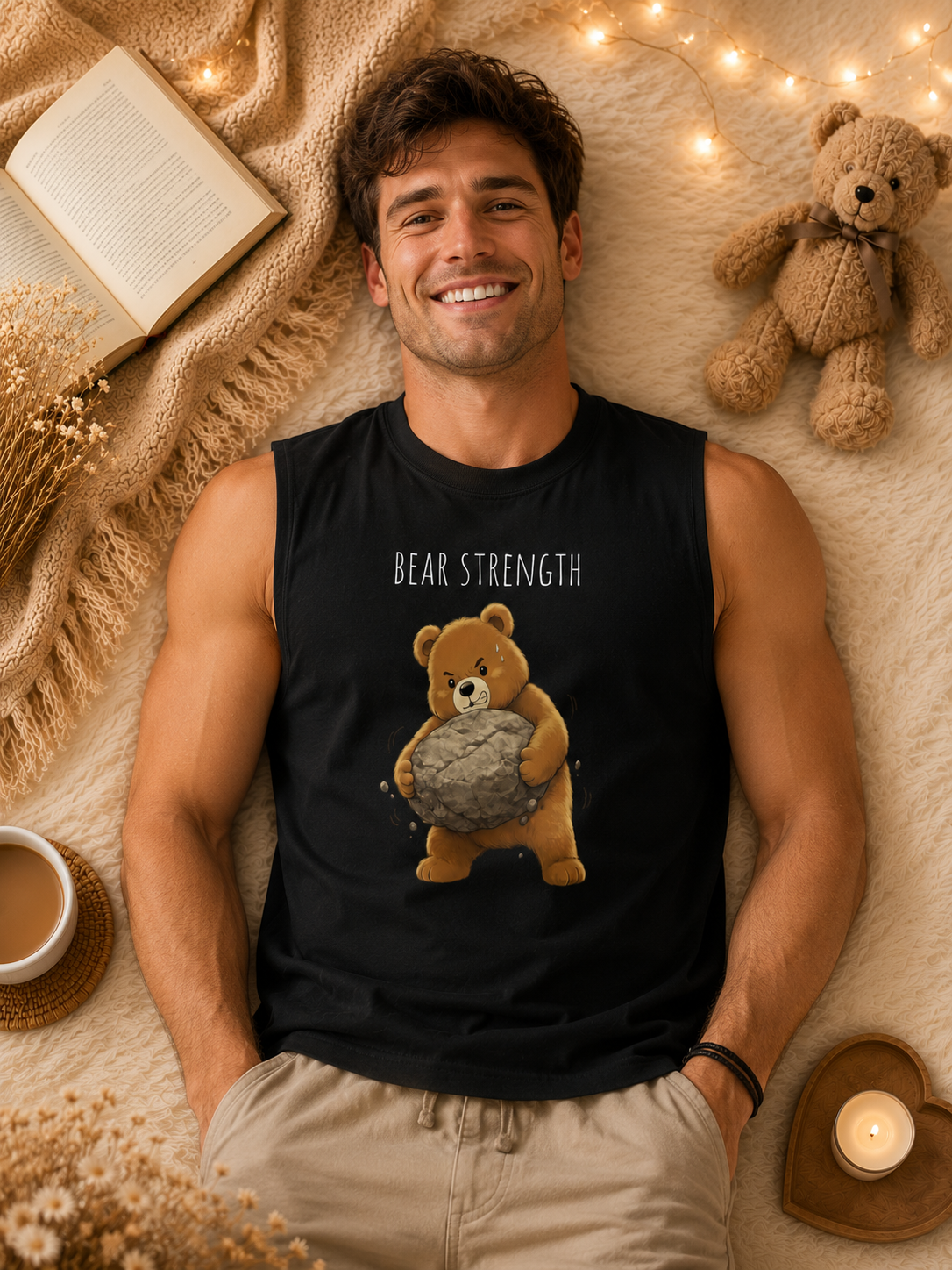 Bear Strength Muscle Tank Top | Cute Gym Bear Shirt | Cute Workout Tank | Unisex Sleeveless Fitness Top | Gift for Gym Lovers