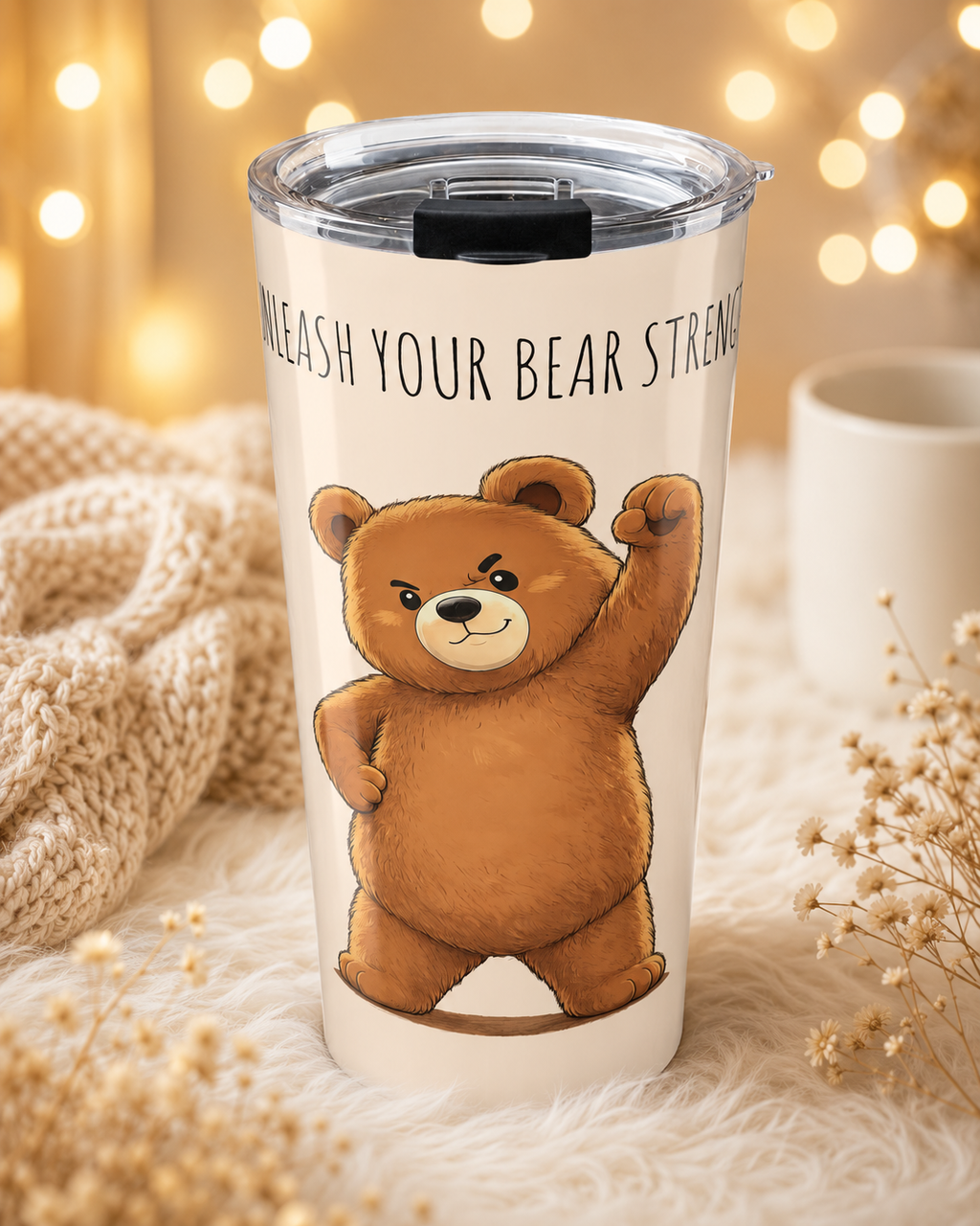 Cute Bear 20oz Tumbler | Unleash Your Bear Strength Travel Mug | Insulated Stainless Steel Coffee Cup | Bear Lover Gift