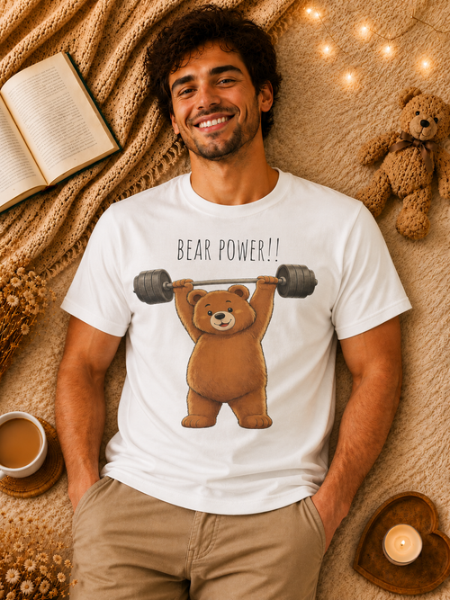 Bear Power Gym Shirt, Cute Weightlifting Bear T-Shirt, Funny Workout Tee, Fitness Lover Gift, Gym Bear Graphic Tee
