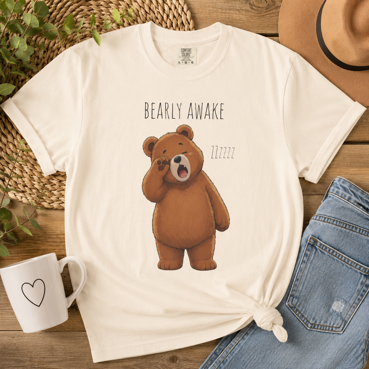 Bearly Awake Bear T-Shirt | Cute Funny Bear Graphic Tee | Unisex Comfort Colors Shirt | Sleepy Bear Gift