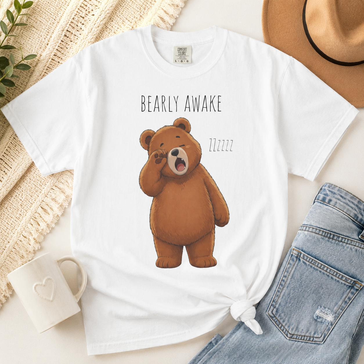 Bearly Awake Bear T-Shirt | Cute Funny Bear Graphic Tee | Unisex Comfort Colors Shirt | Sleepy Bear Gift