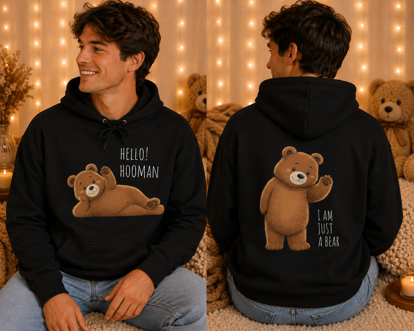 Hello Hooman Bear Hoodie | Cute Bear Graphic Unisex Hoodie | Cozy Animal Lover Gift