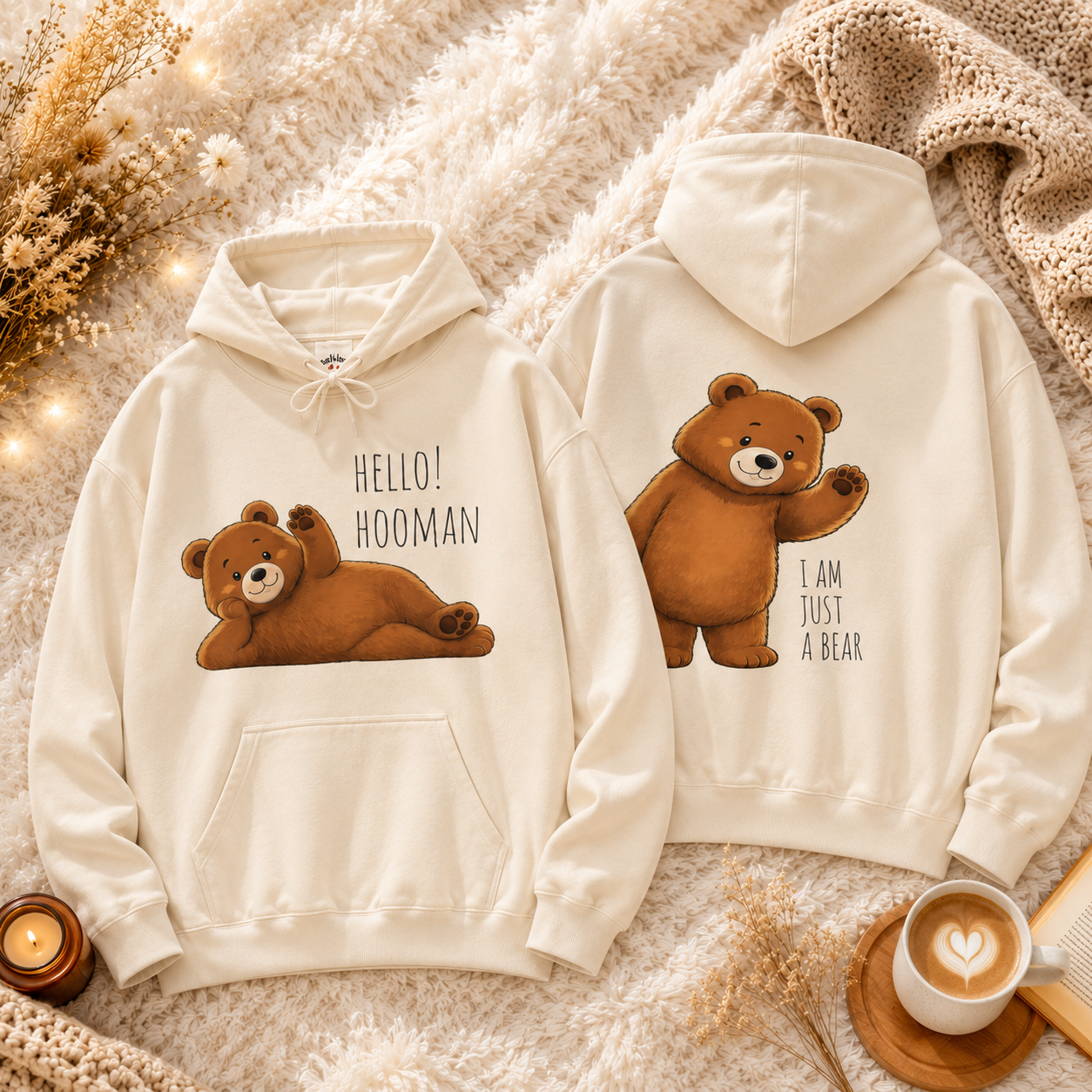 Hello Hooman Bear Hoodie | Cute Bear Graphic Unisex Hoodie | Cozy Animal Lover Gift
