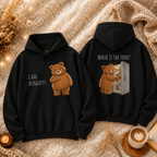 Where Is The Food? Bear Hoodie | Funny Hungry Bear Graphic Hoodie | Cute Foodie Gift | Unisex Cozy Sweatshirt | Front & Back Print