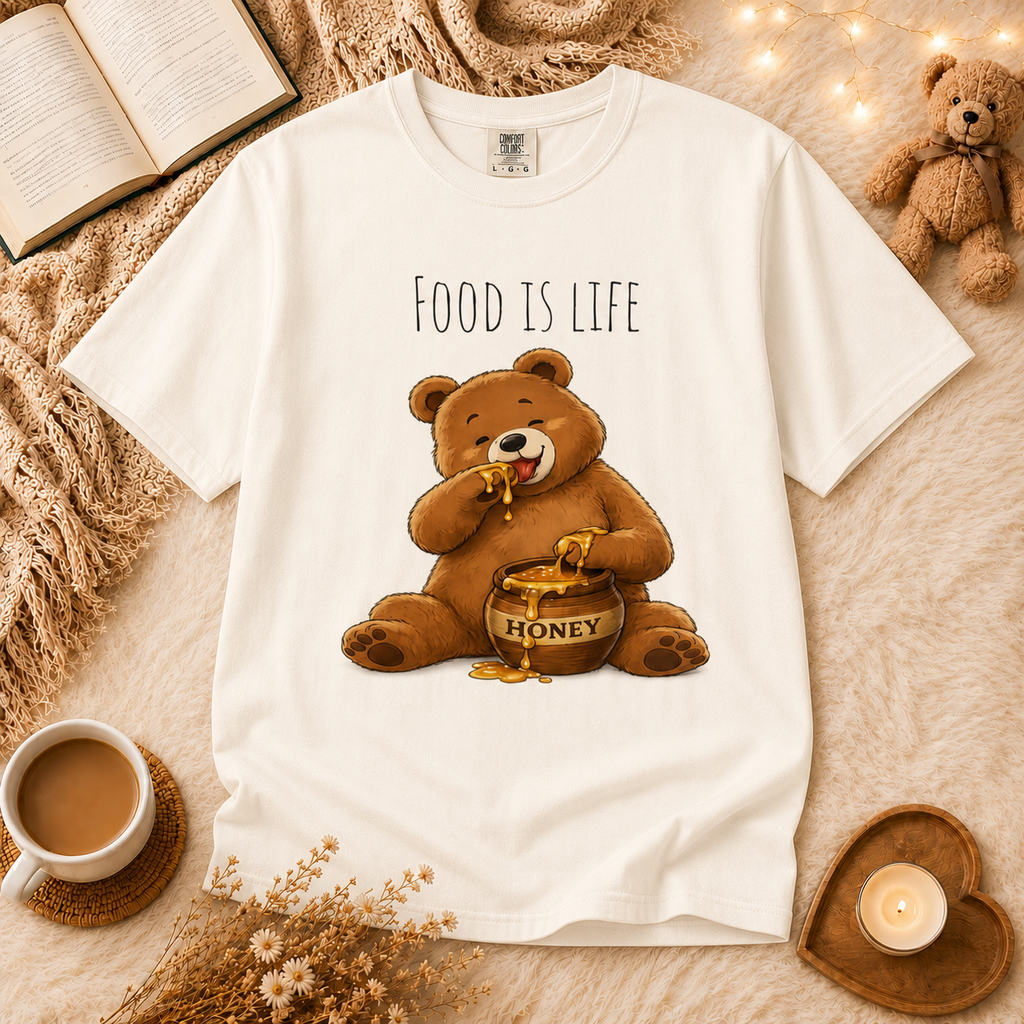 Cute Bear Shirt Food Is Life Tee, Funny Bear Graphic T-Shirt, Honey Bear Shirt, Foodie Gift, Bear Lover Gift, Unisex Animal Tee