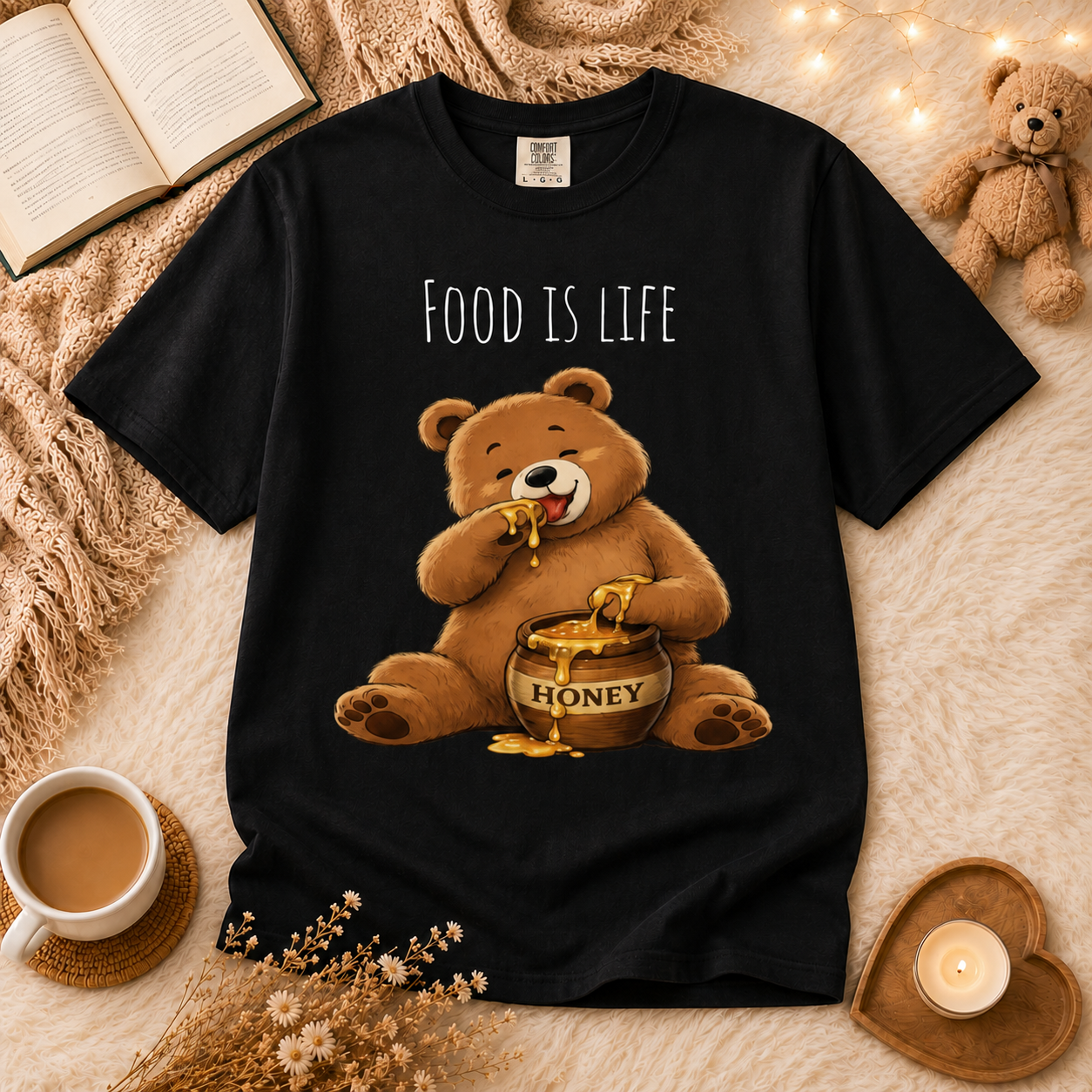 Cute Bear Shirt Food Is Life Tee, Funny Bear Graphic T-Shirt, Honey Bear Shirt, Foodie Gift, Bear Lover Gift, Unisex Animal Tee
