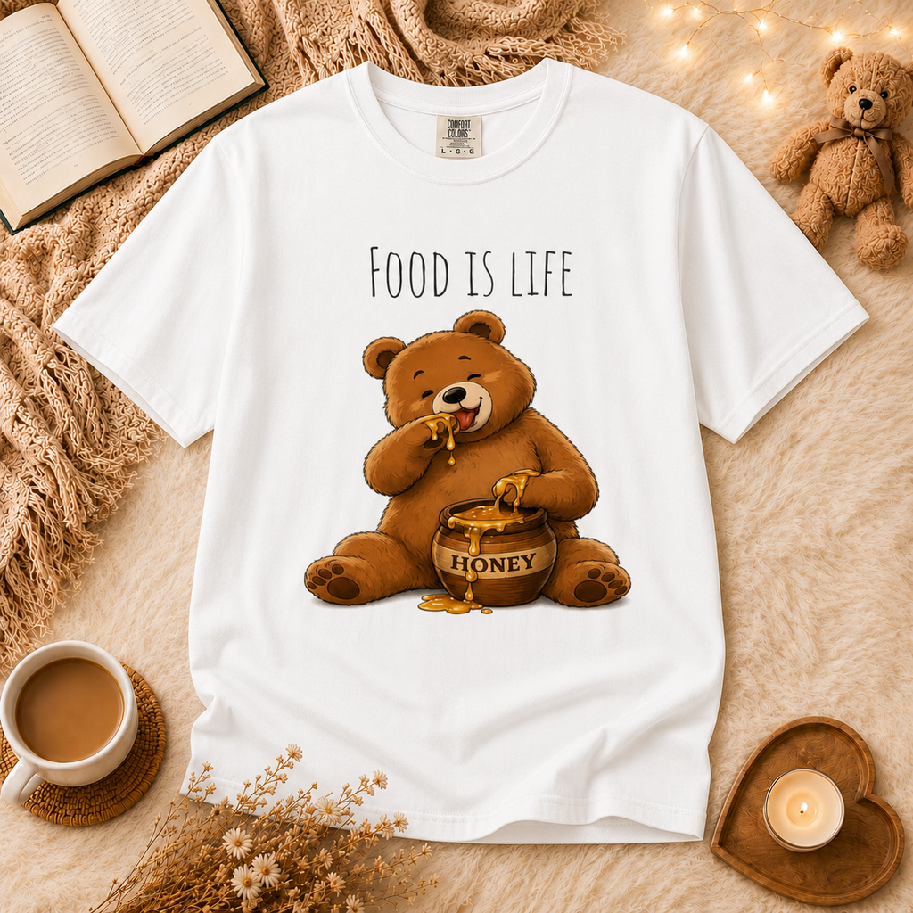 Cute Bear Shirt Food Is Life Tee, Funny Bear Graphic T-Shirt, Honey Bear Shirt, Foodie Gift, Bear Lover Gift, Unisex Animal Tee