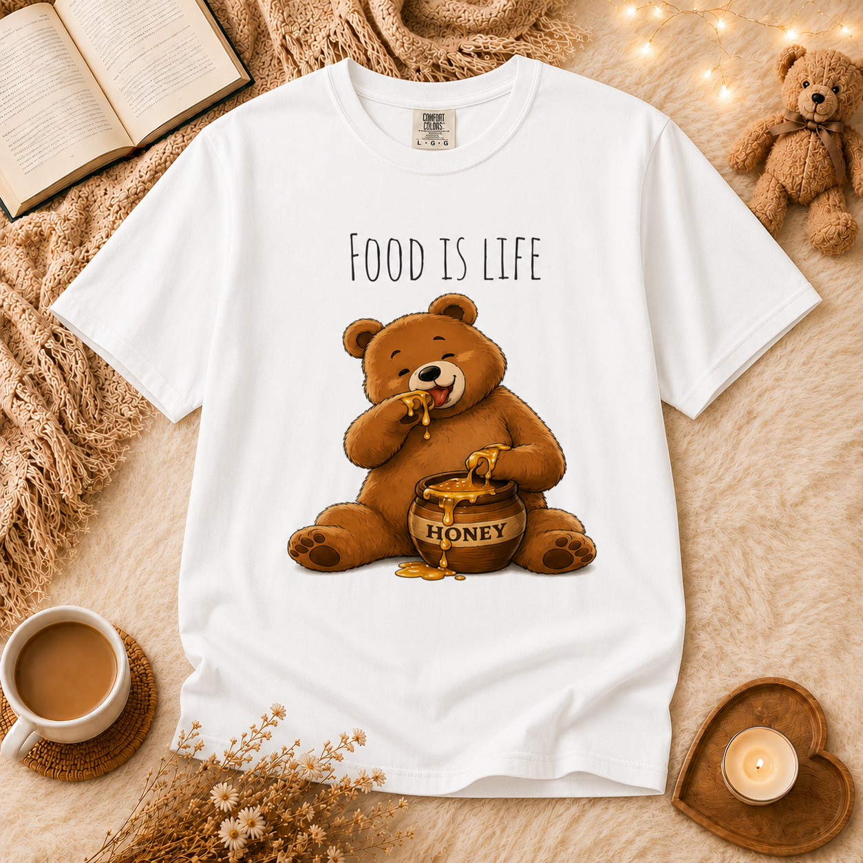 Cute Bear Shirt Food Is Life Tee, Funny Bear Graphic T-Shirt, Honey Bear Shirt, Foodie Gift, Bear Lover Gift, Unisex Animal Tee