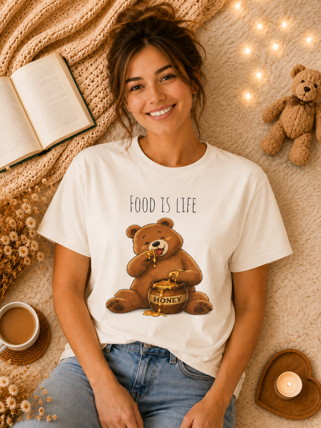 Cute Bear Shirt Food Is Life Tee, Funny Bear Graphic T-Shirt, Honey Bear Shirt, Foodie Gift, Bear Lover Gift, Unisex Animal Tee