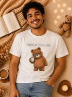 Powered by Coffee & Naps Bear T-Shirt | Cute Cozy Bear Unisex Graphic Tee | Coffee Lover Gift