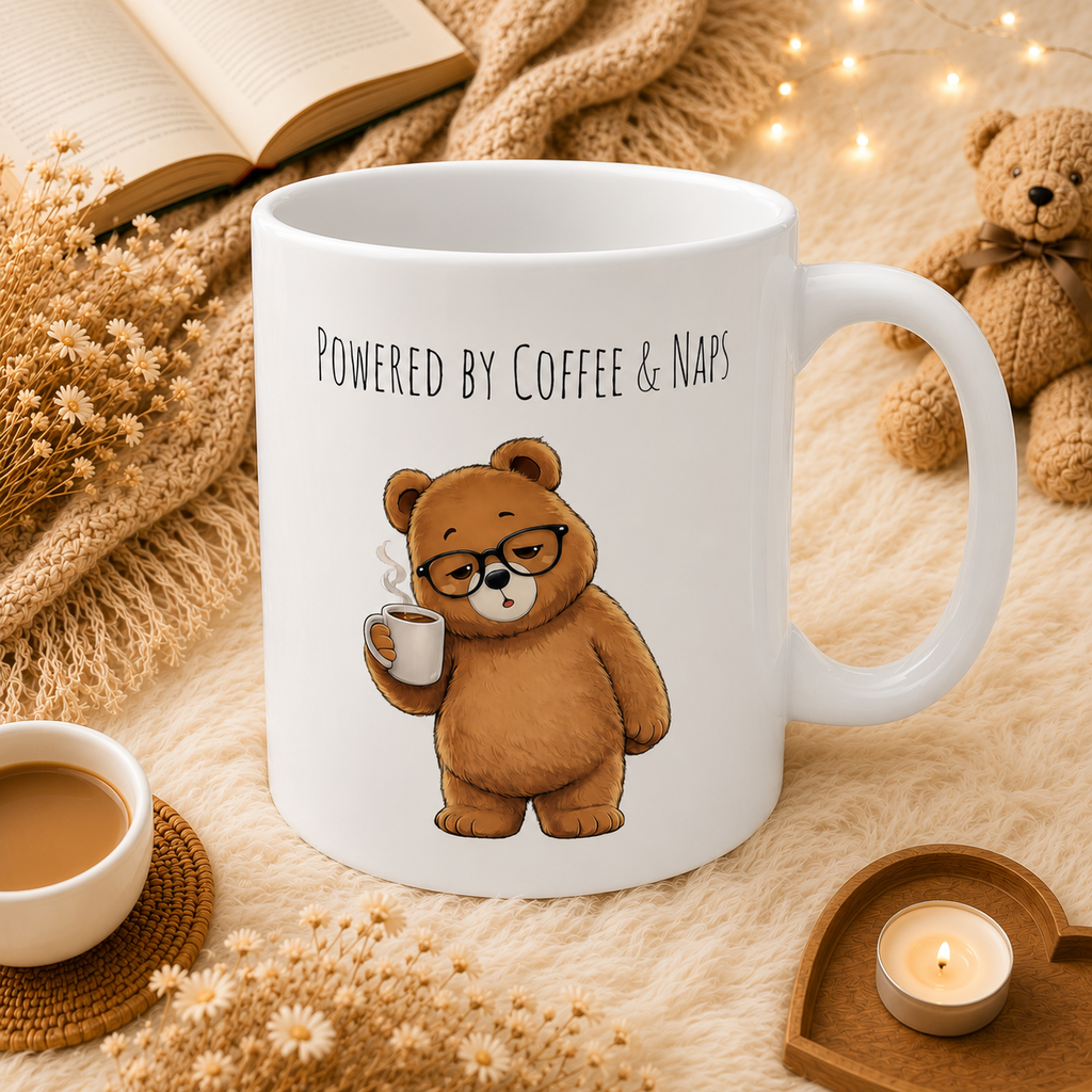 Powered by Coffee & Naps Bear Coffee Mug 11oz,15oz | Cute Ceramic Mug