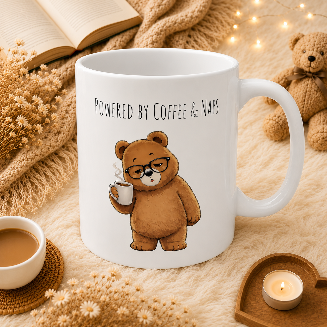 Powered by Coffee & Naps Bear Coffee Mug 11oz,15oz | Cute Ceramic Mug