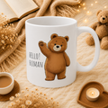 Hello Human Cute Bear Mug | Funny Bear Coffee Mug | Cute Ceramic Mug | Animal Lover Gift | 11oz, 15oz Coffee Cup