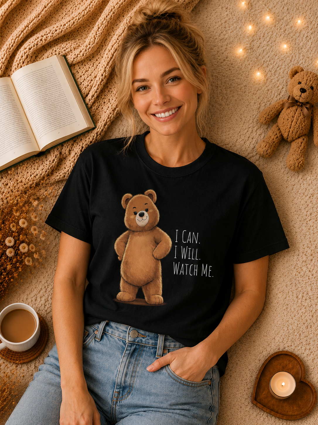 I Can I Will Watch Me Bear Shirt | Cute Motivational Teddy Bear T-Shirt | Positive Mindset Shirt | Unisex Bear Lover Gift