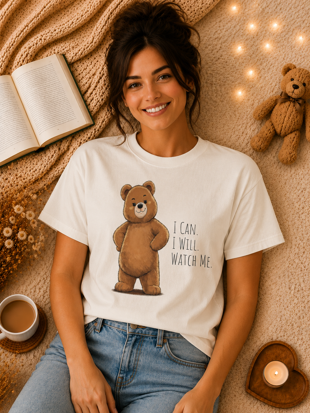 I Can I Will Watch Me Bear Shirt | Cute Motivational Teddy Bear T-Shirt | Positive Mindset Shirt | Unisex Bear Lover Gift
