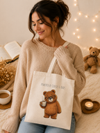 Powered by Coffee & Naps Bear Tote Bag | Cute Canvas Tote | Coffee Lover Gift | Reusable Shoulder Bag