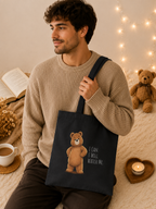 Cute Bear Canvas Tote Bag | I Can I Will Watch Me | Motivational Reusable Tote | Cute Canvas Tote | Coffee Lover Gift |Reusable Shoulder Bag