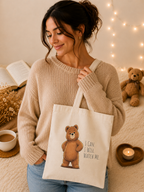 Cute Bear Canvas Tote Bag | I Can I Will Watch Me | Motivational Reusable Tote | Cute Canvas Tote | Coffee Lover Gift |Reusable Shoulder Bag