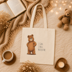 Cute Bear Canvas Tote Bag | I Can I Will Watch Me | Motivational Reusable Tote | Cute Canvas Tote | Coffee Lover Gift |Reusable Shoulder Bag