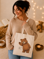 Cute Teddy Bear Tote Bag | Kawaii Canvas Tote | Reusable Shopping Bag | Cute Bear Gift | Everyday Shoulder Bag