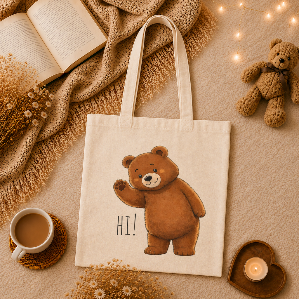 Cute Teddy Bear Tote Bag | Kawaii Canvas Tote | Reusable Shopping Bag | Cute Bear Gift | Everyday Shoulder Bag
